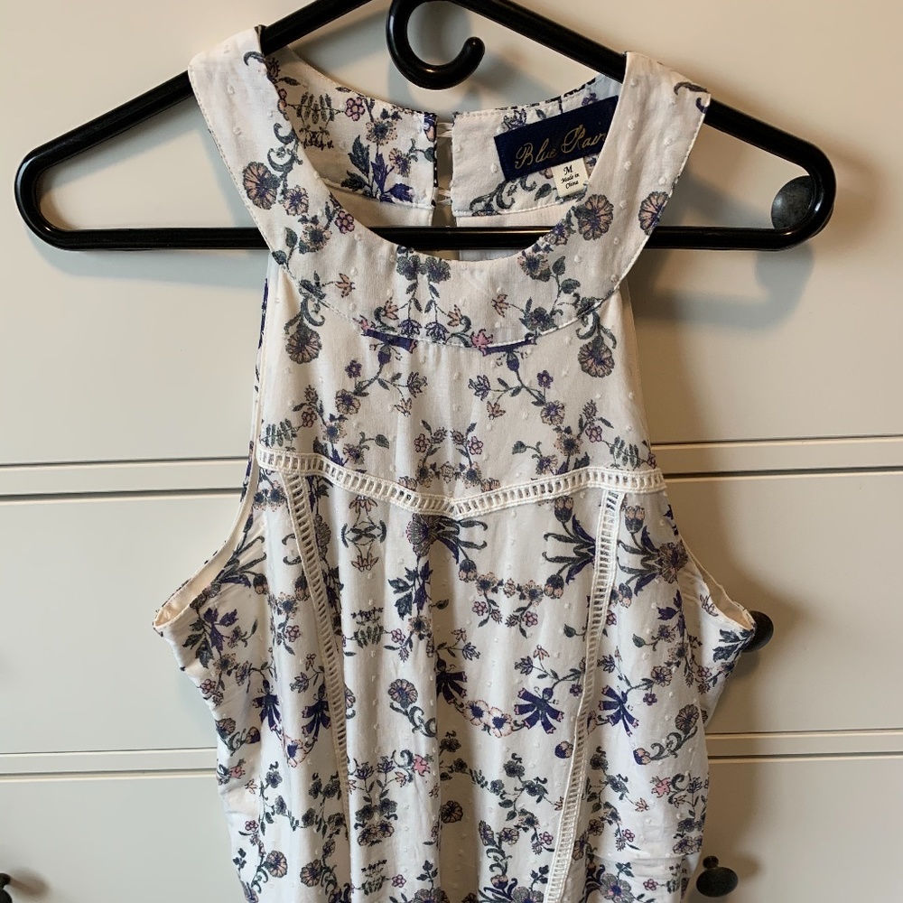 Blue Rain White Floral Dress Medium